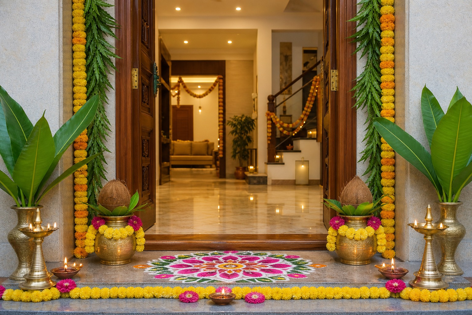 Griha Pravesh Puja entrance setup